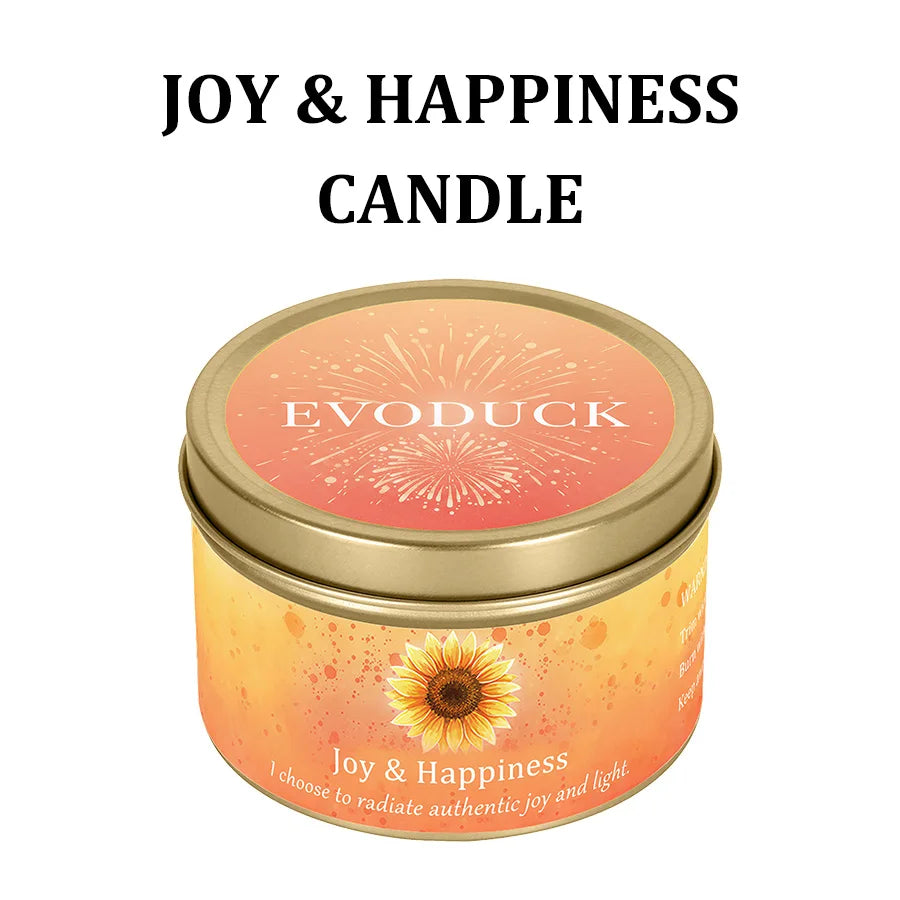 3Pcs Joy & Happiness Crystal Intention Scented Candle Set, Sweet Orange & Lemon Scented Soy Candles with Orange Calcite & Citrine, Positive Energy Mood Boost Uplifting Aromatherapy Tin Candles, Sunflower Summer Birthday Thank
