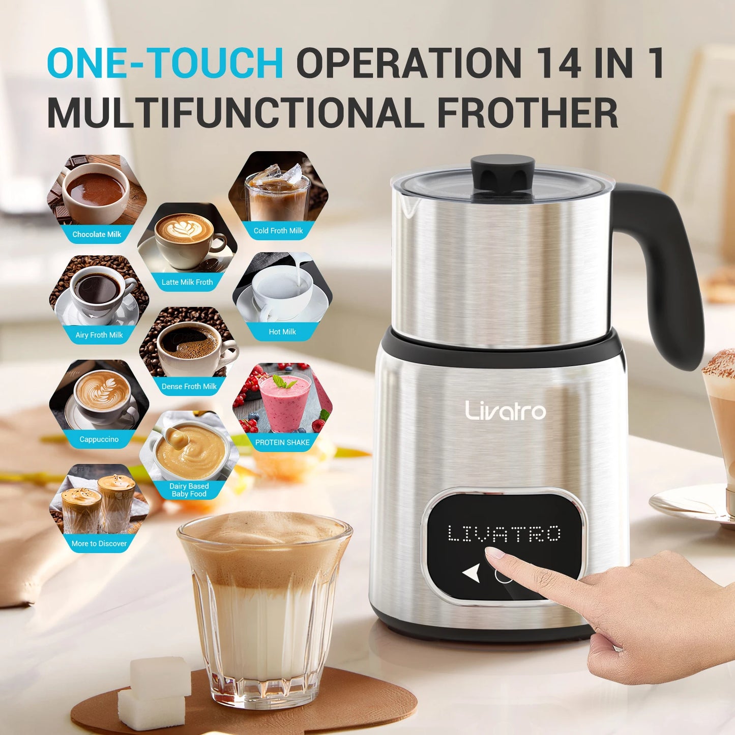 Electric Milk Frother, 14-in-1 Milk Frother and Steamer