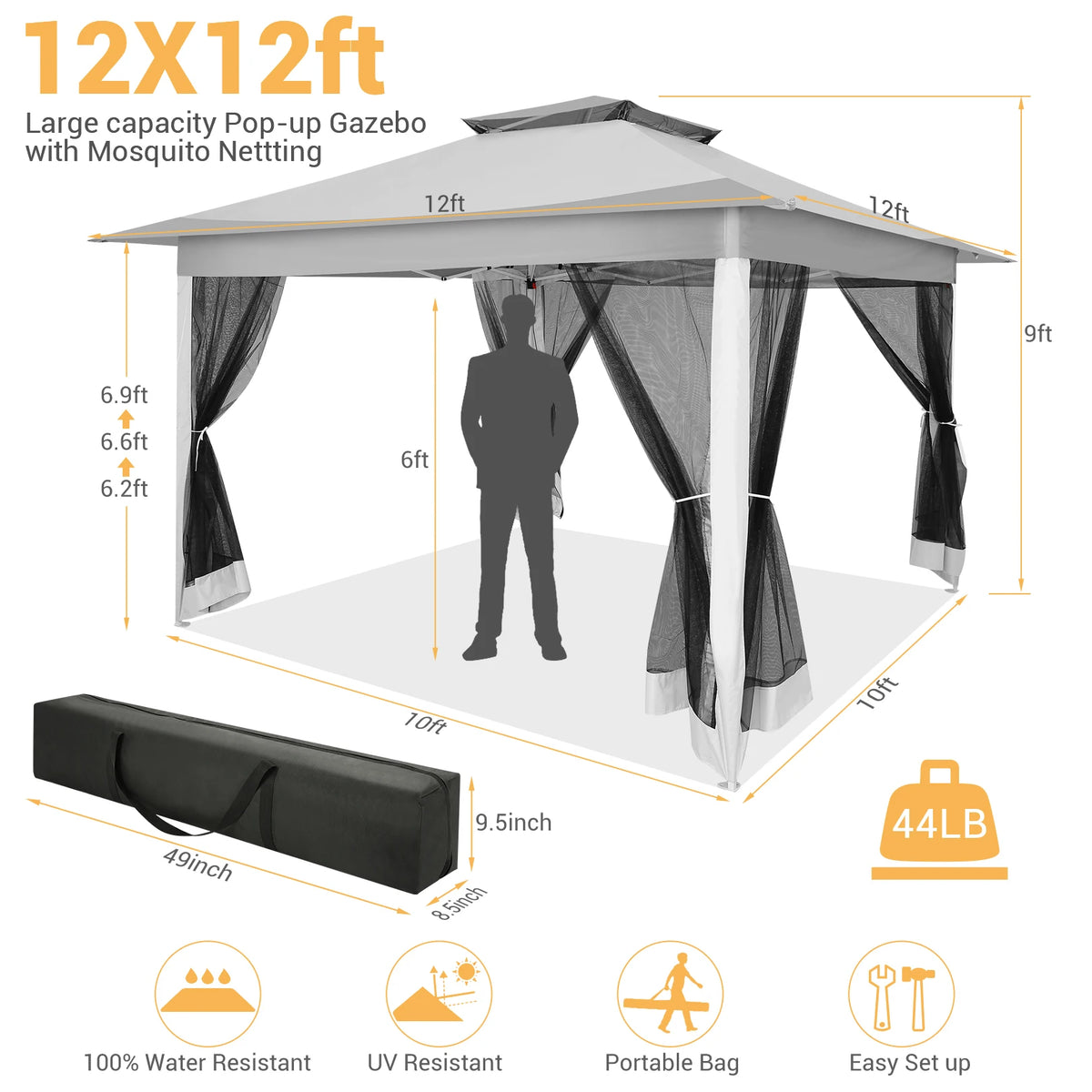 12x12ft Pop Up Gazebo Canopy Tent Easy Set Up