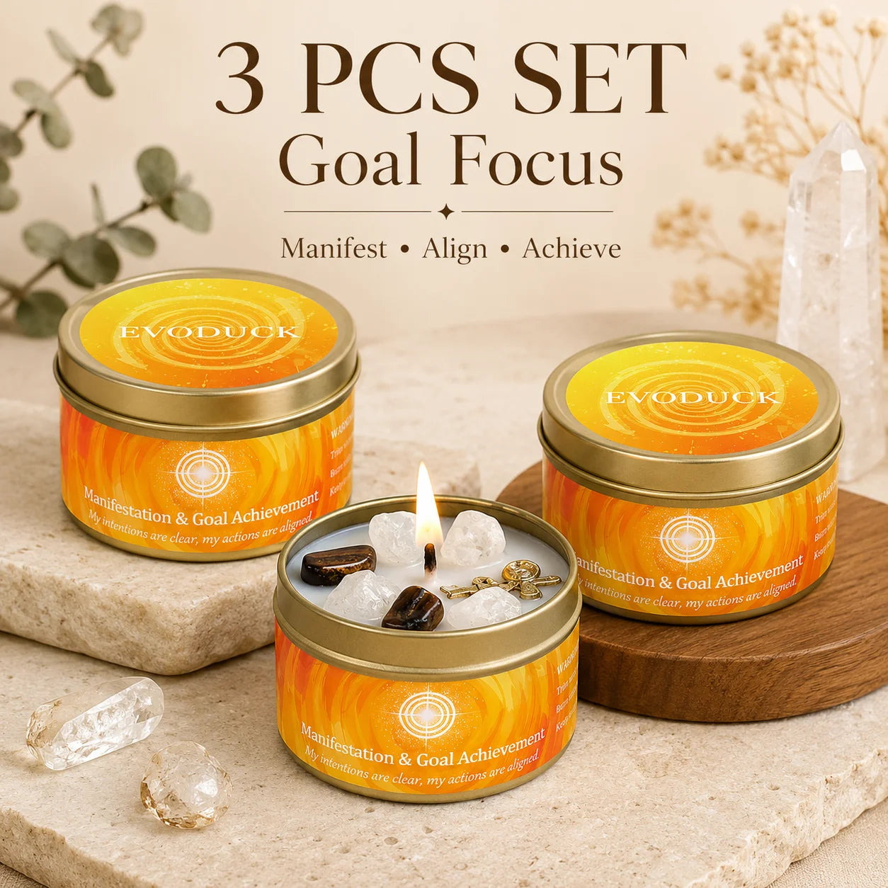 3Pcs Manifestation & Goal Achievement Cinnamon & Sandalwood Scented Soy Candles