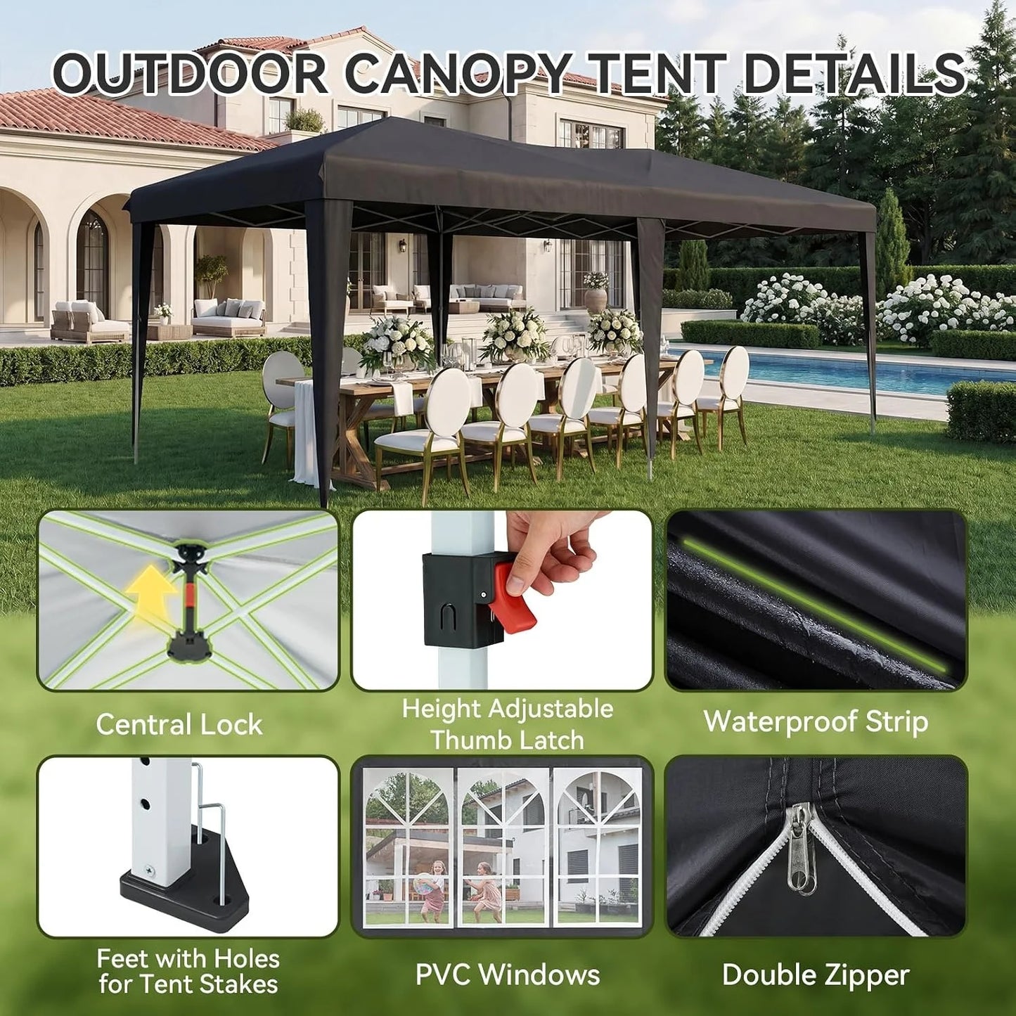Aoxun 10x20ft Pop Up Gazebo With Sides Waterproof Outdoor Canopy