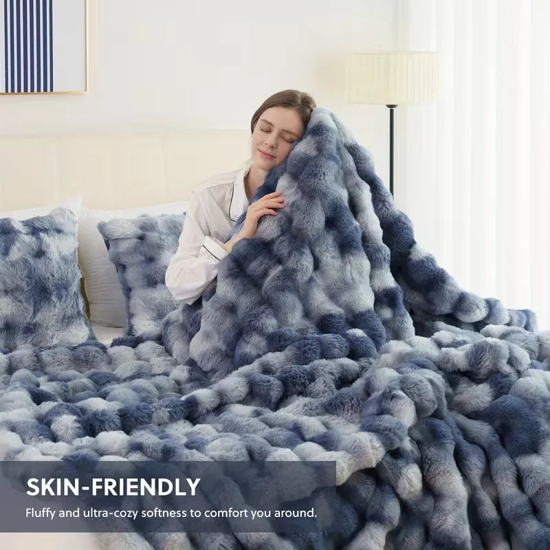 Soft Cozy Faux Fur Rabbit Blanket, Warm Thick