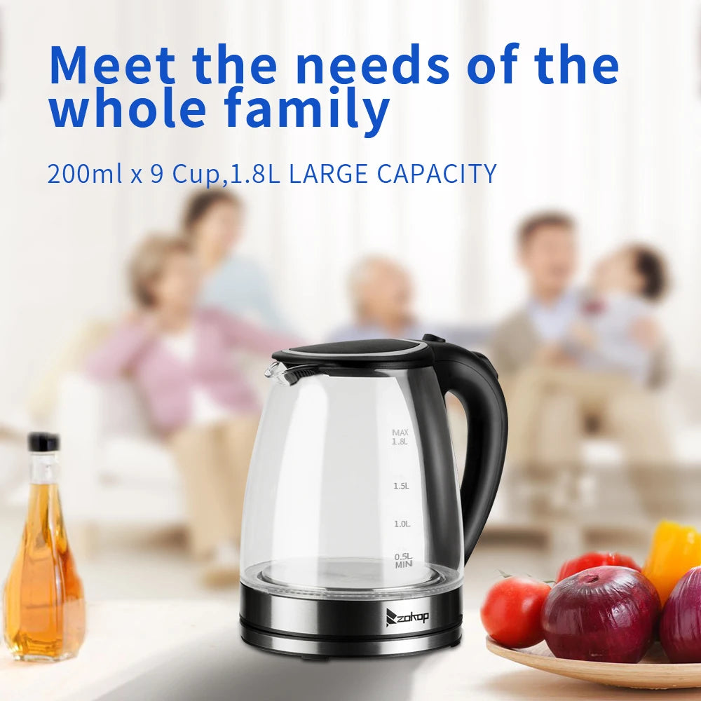 HD-1857-A 110V 1200W 1.8L Electric Glass Kettle US Plug
