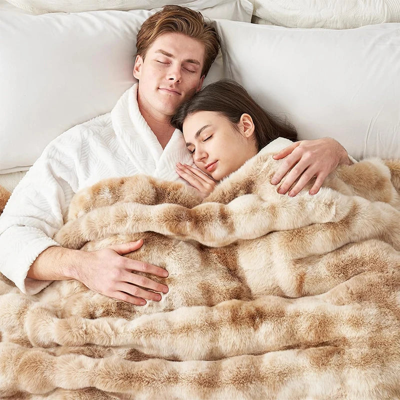Soft Cozy Faux Fur Rabbit Blanket, Warm Thick