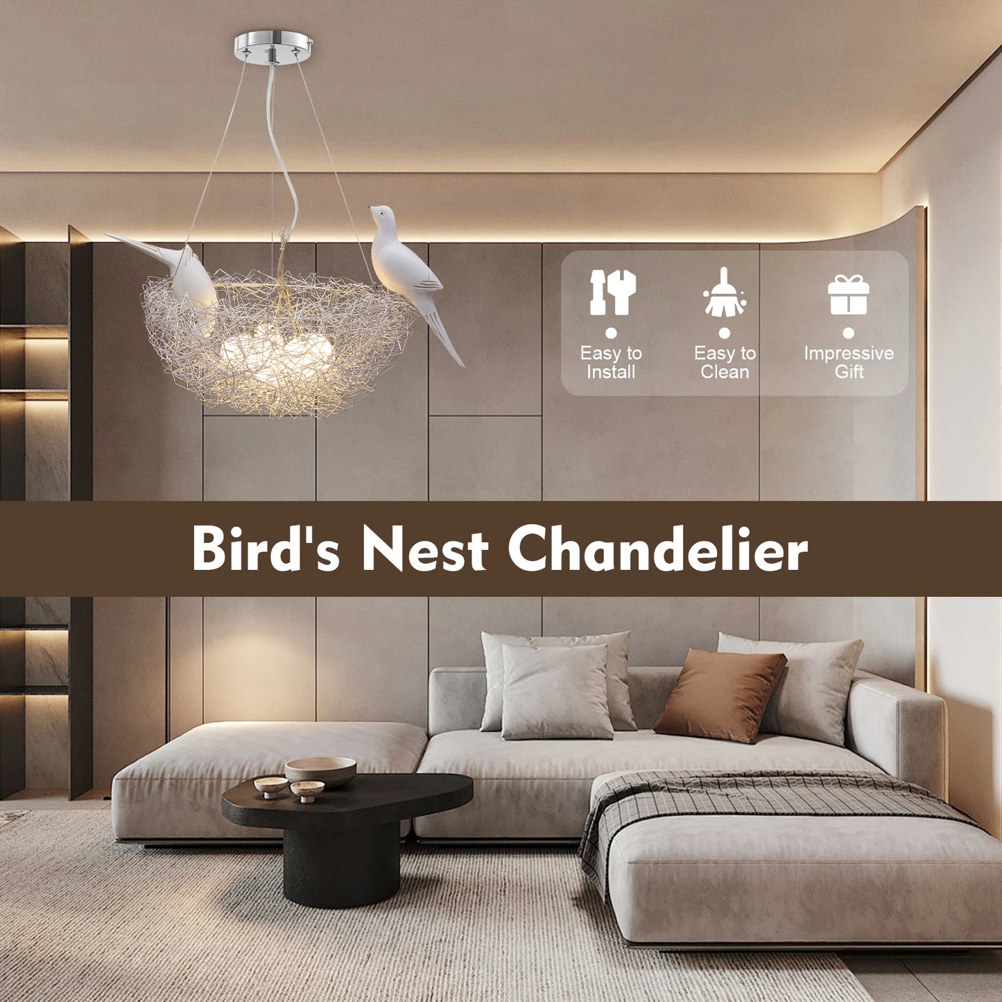 Chandelier, Light Fixtures Ceiling Mount, 5-light Bird's Nest