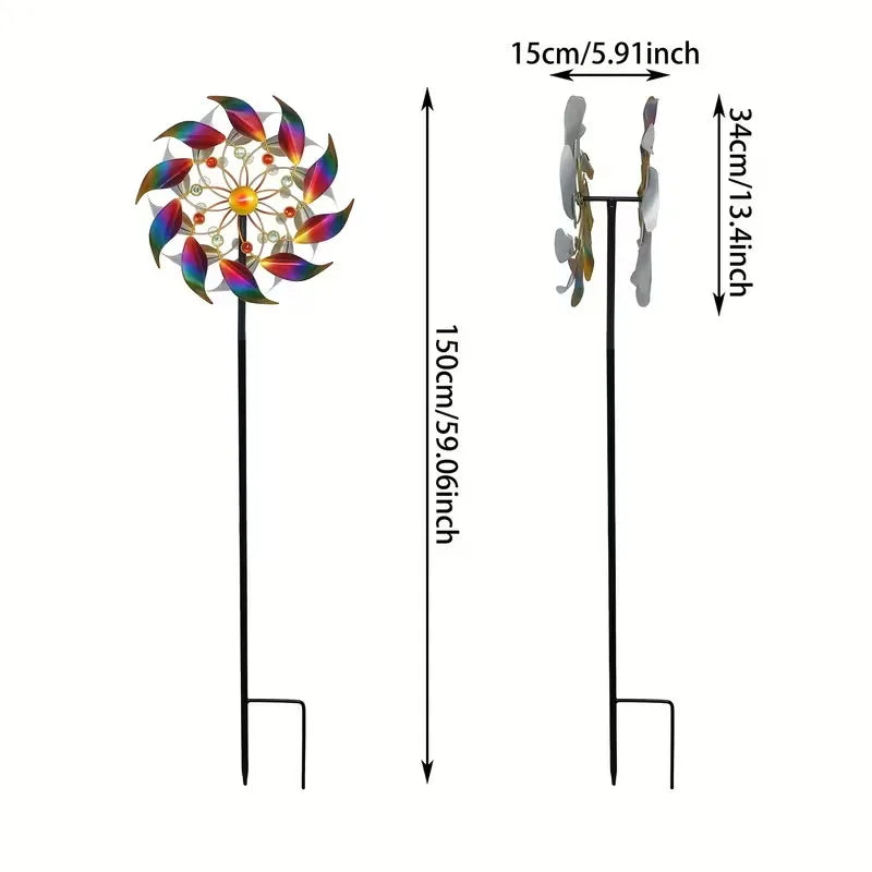 Outdoor Double-Layer Iridescent Metal Wind Spinner