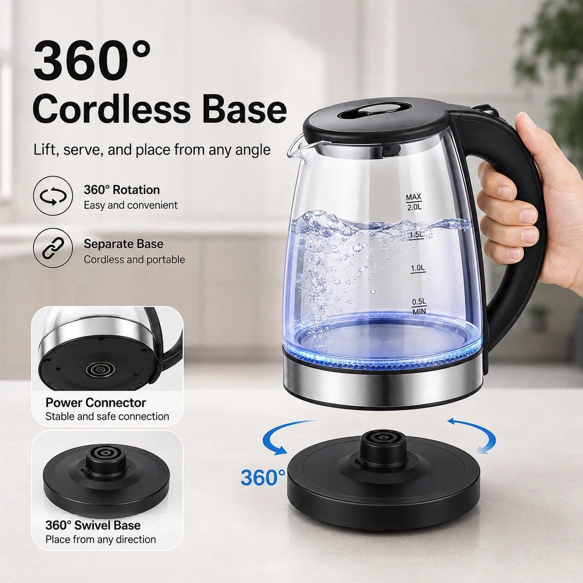 2L Glass Electric Kettle 110V/220V Double Layer Hot Water Boiler