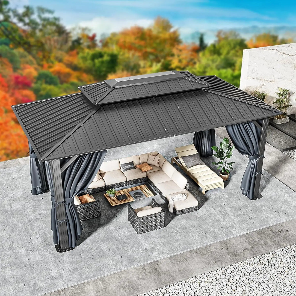 10x15 Hardtop Gazebo Heavy Duty Galvanized Steel Metal Roof,Hard Top