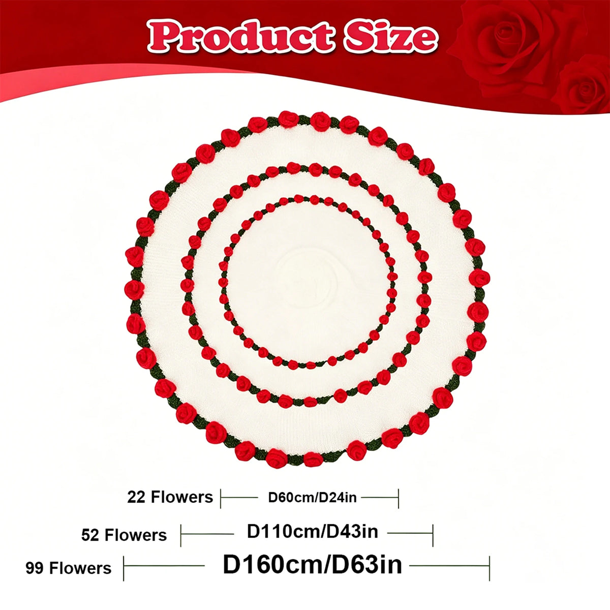 1pc Soft Crochet Rose Flower Bouquet Blanket, 63 Inch, 99