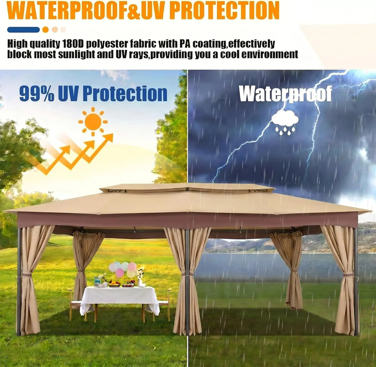 12x20FT Large Outdoor Patio Gazebo, Double Roof Soft Top Canopy with Mosquito Netting,