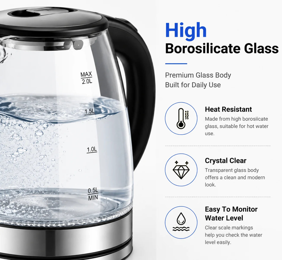 2L Glass Electric Kettle 110V/220V Double Layer Hot Water Boiler