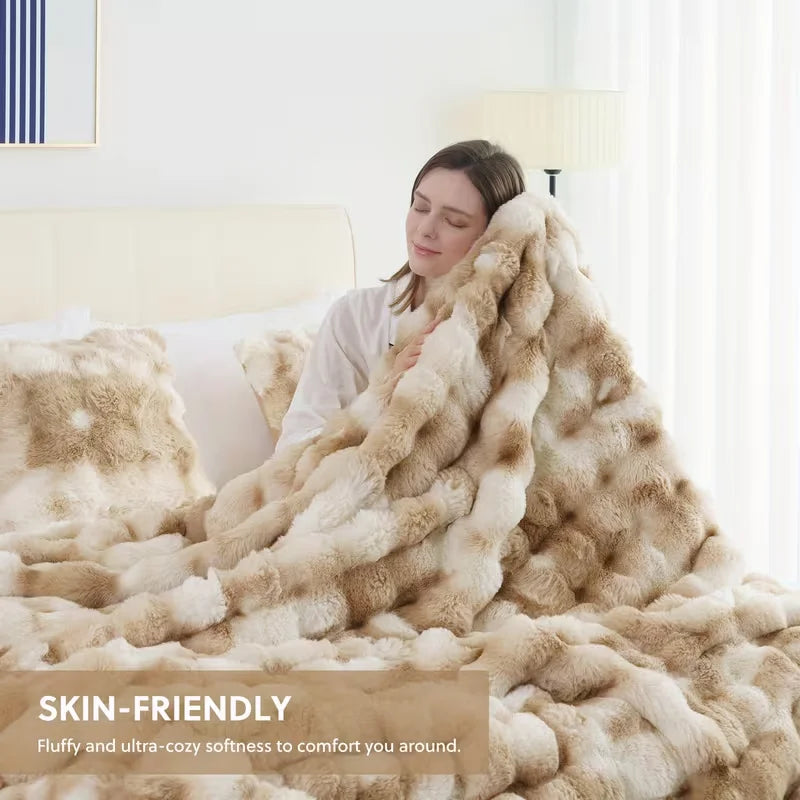 Soft Cozy Faux Fur Rabbit Blanket, Warm Thick