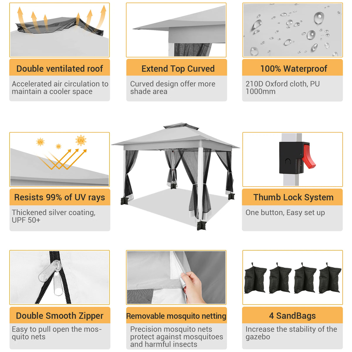 12x12ft Pop Up Gazebo Canopy Tent Easy Set Up
