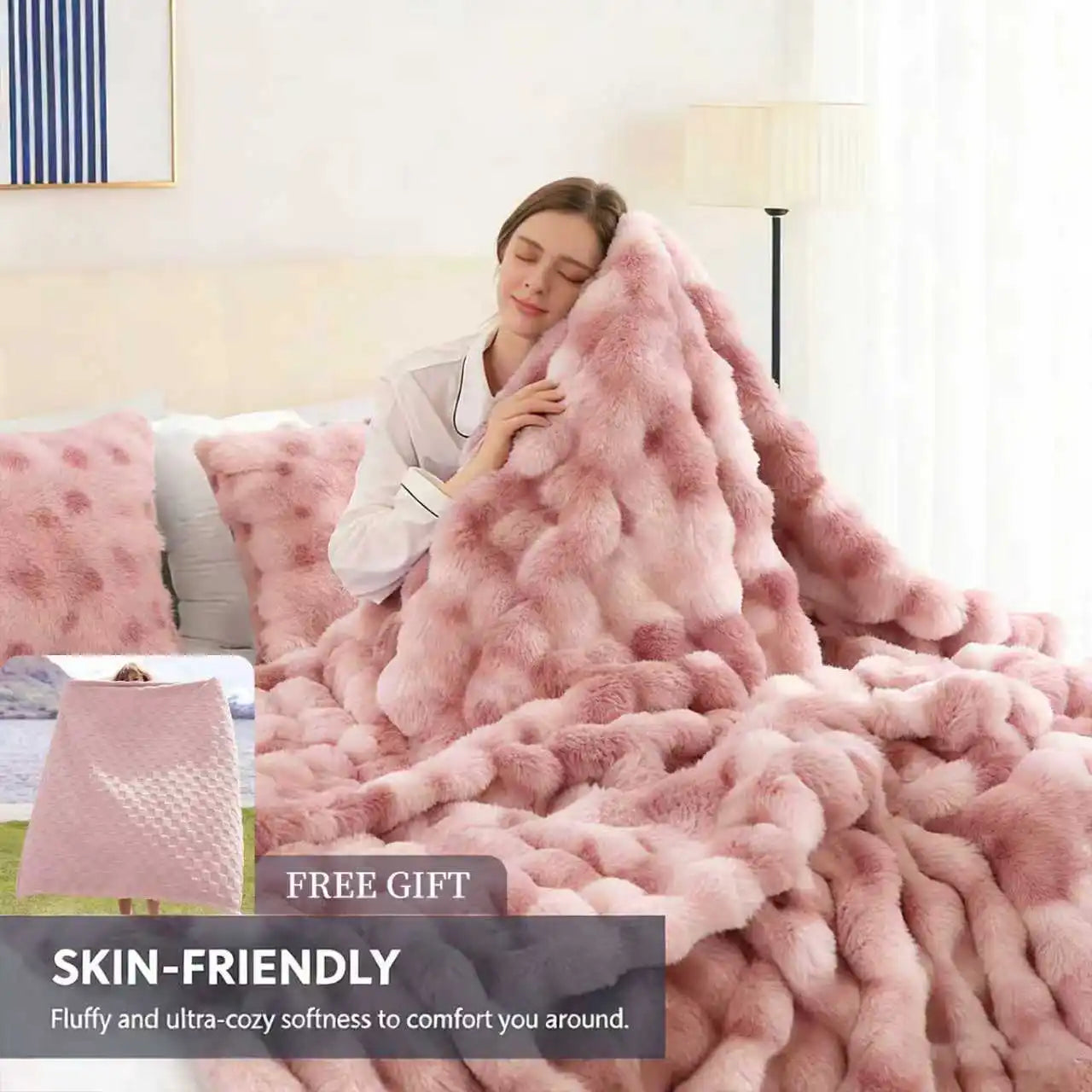 Soft Cozy Faux Fur Rabbit Blanket, Warm Thick