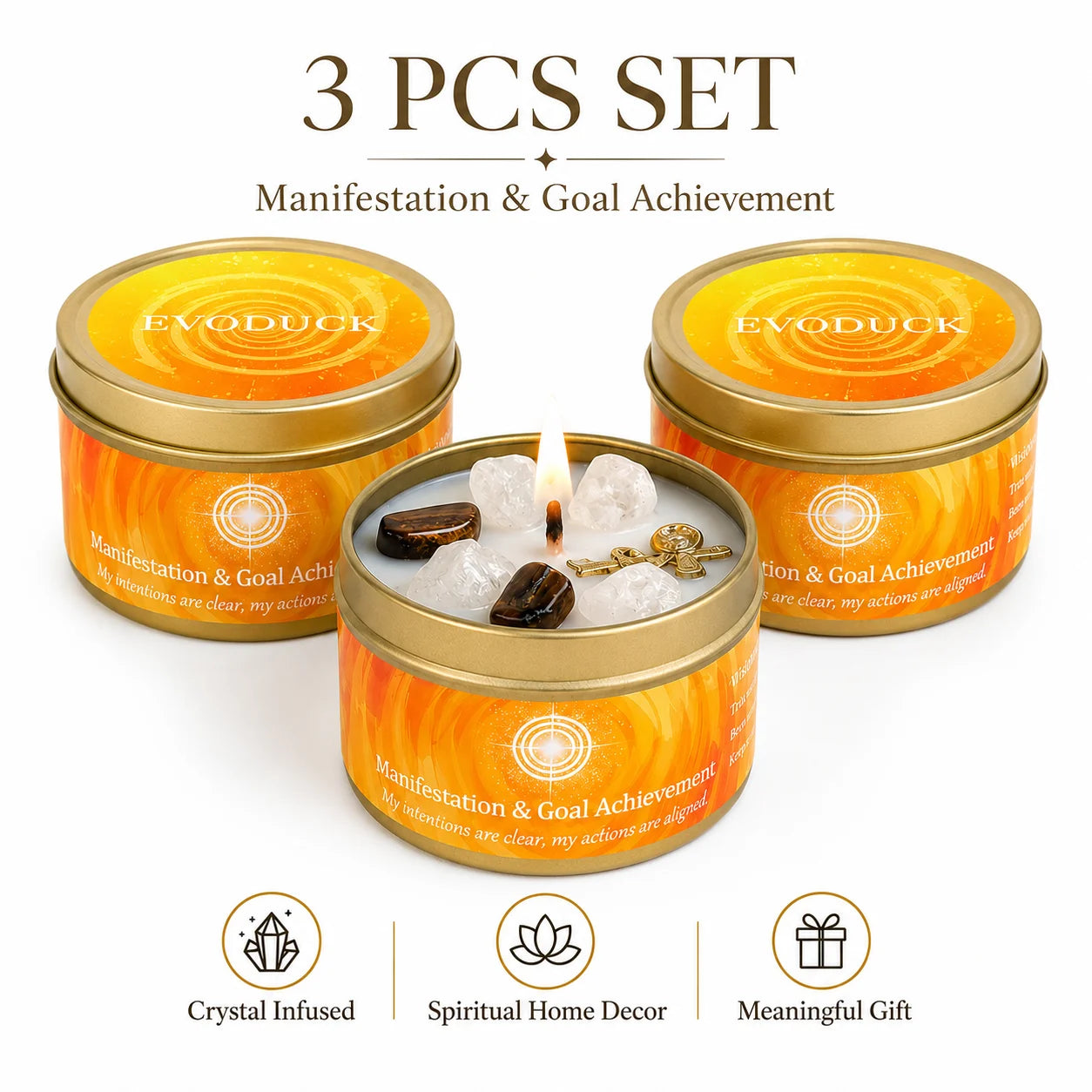 3Pcs Manifestation & Goal Achievement Cinnamon & Sandalwood Scented Soy Candles