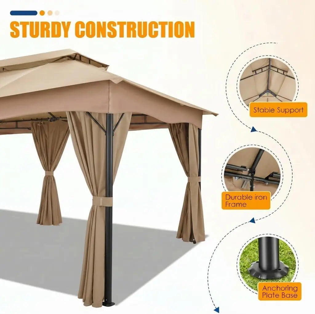 12x20FT Large Outdoor Patio Gazebo, Double Roof Soft Mosquito Netting,