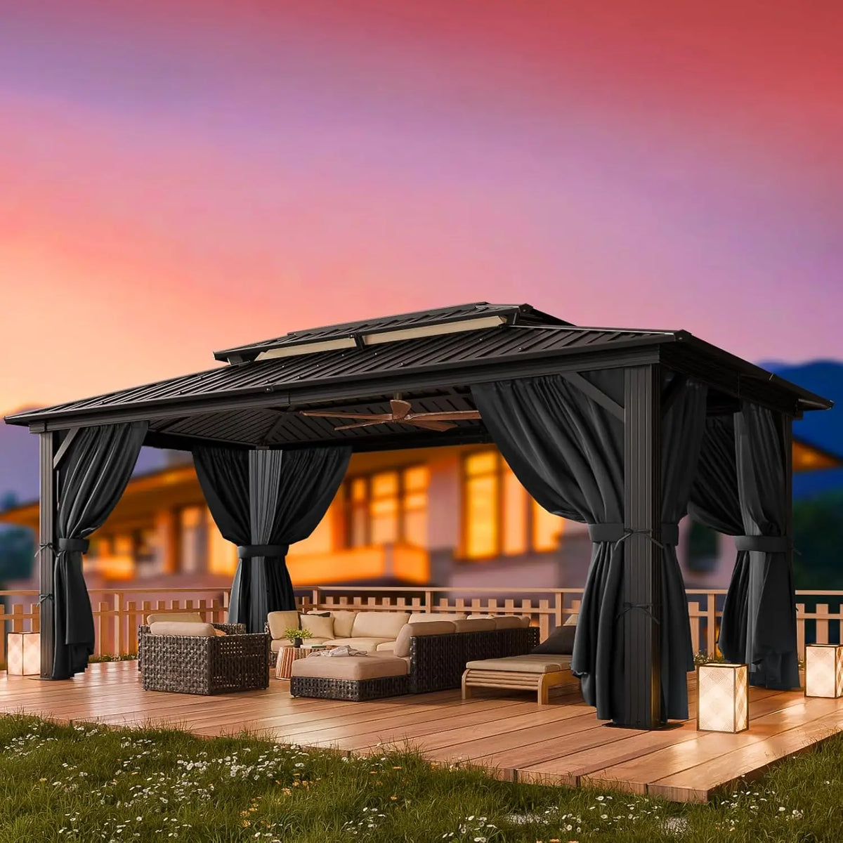 10x15 Hardtop Gazebo Heavy Duty Galvanized Steel Metal Roof,Hard Top
