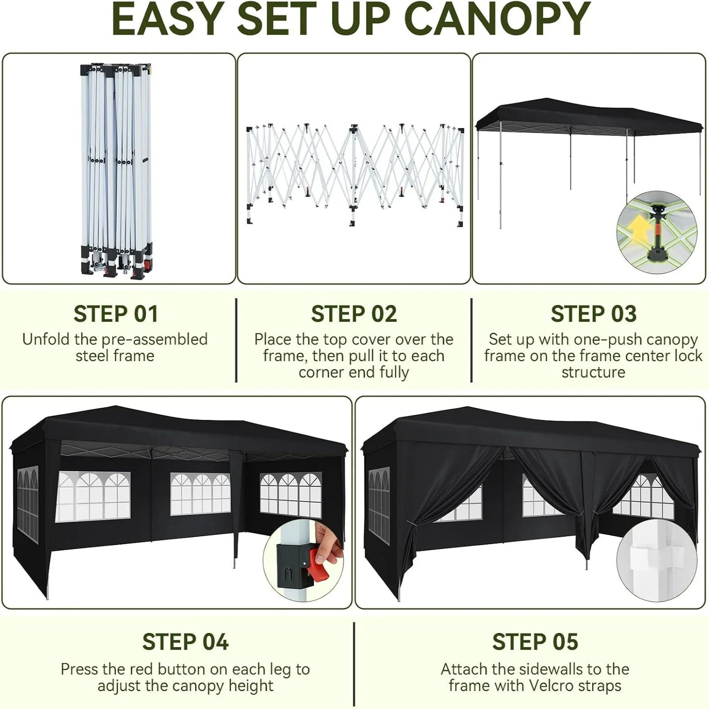 Aoxun 10x20ft Pop Up Gazebo With Sides Waterproof Outdoor Canopy