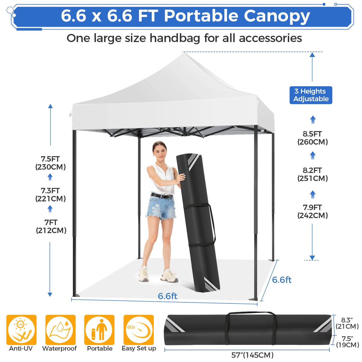 6.6x6.6FT Pop up Canopy Tent Heavy Duty Without Sidewalls,