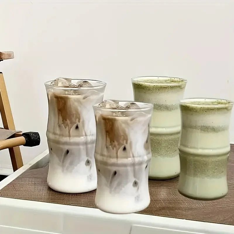 4ps 13.5oz bamboo glass cups coffee, juice