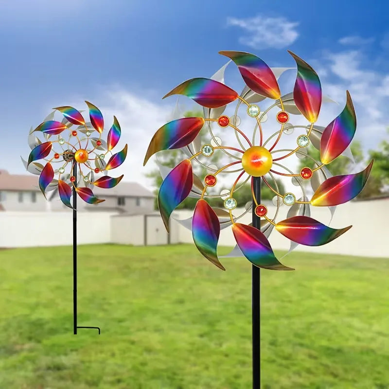 Outdoor Double-Layer Iridescent Metal Wind Spinner
