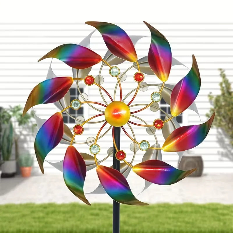 Outdoor Double-Layer Iridescent Metal Wind Spinner