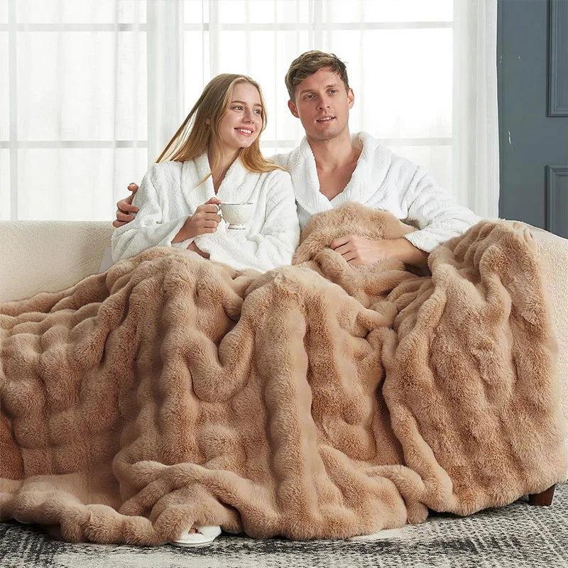 Soft Cozy Faux Fur Rabbit Blanket, Warm Thick