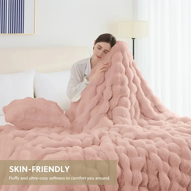 Soft Cozy Faux Fur Rabbit Blanket, Warm Thick