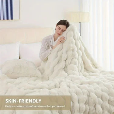 Soft Cozy Faux Fur Rabbit Blanket, Warm Thick