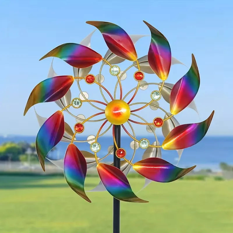 Outdoor Double-Layer Iridescent Metal Wind Spinner