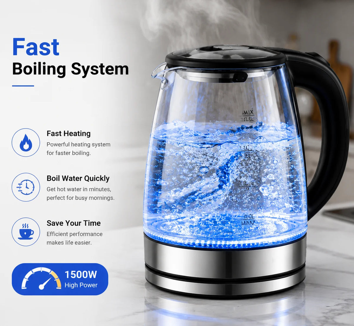 2L Glass Electric Kettle 110V/220V Double Layer Hot Water Boiler