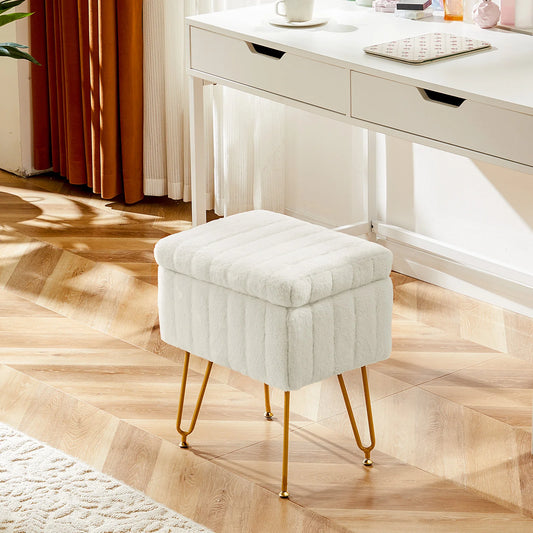 Vanity Stool Chair with Storage, Ottoman Faux Fur