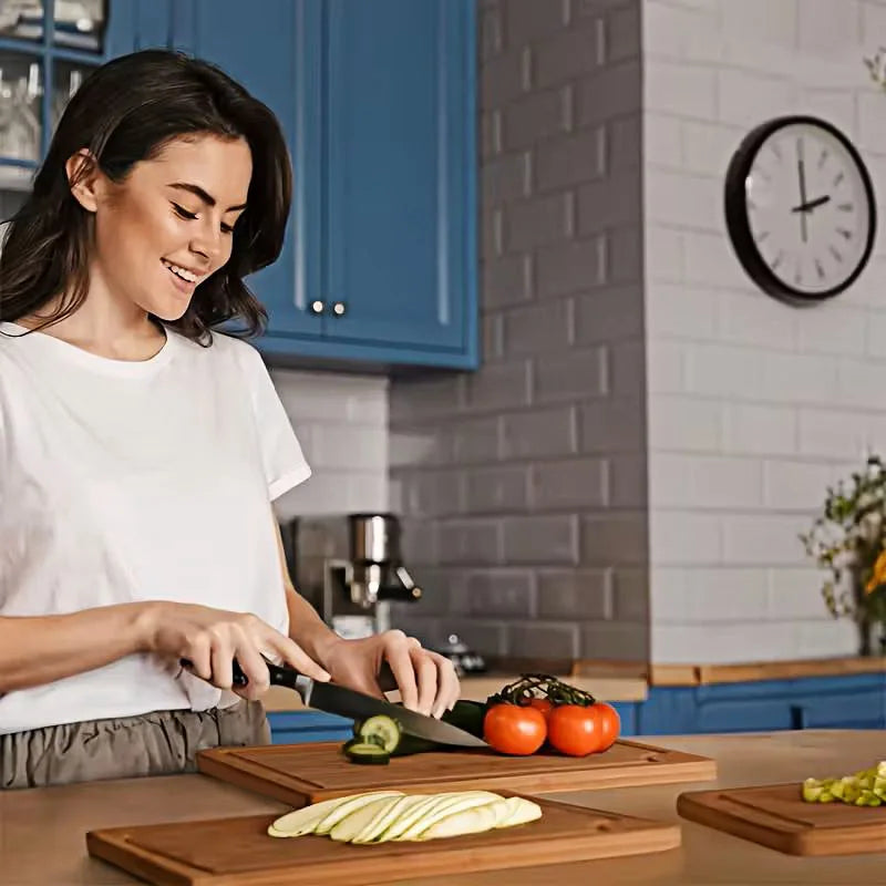 3-Piece Bamboo Cutting Boards (S/M/L), Juice Grooves & Non-Slip Handles