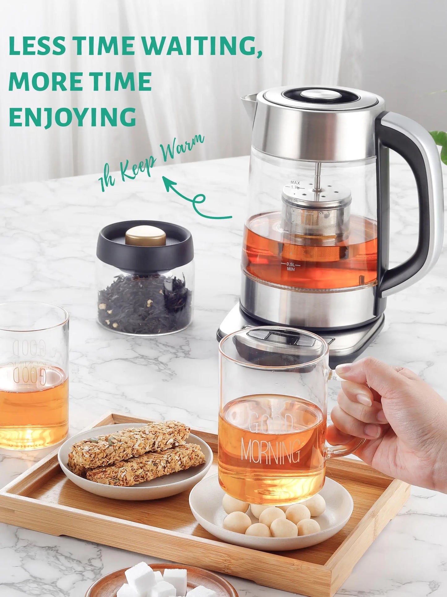 CACHOO Electric Kettle - 1.7L Glass Tea Kettle