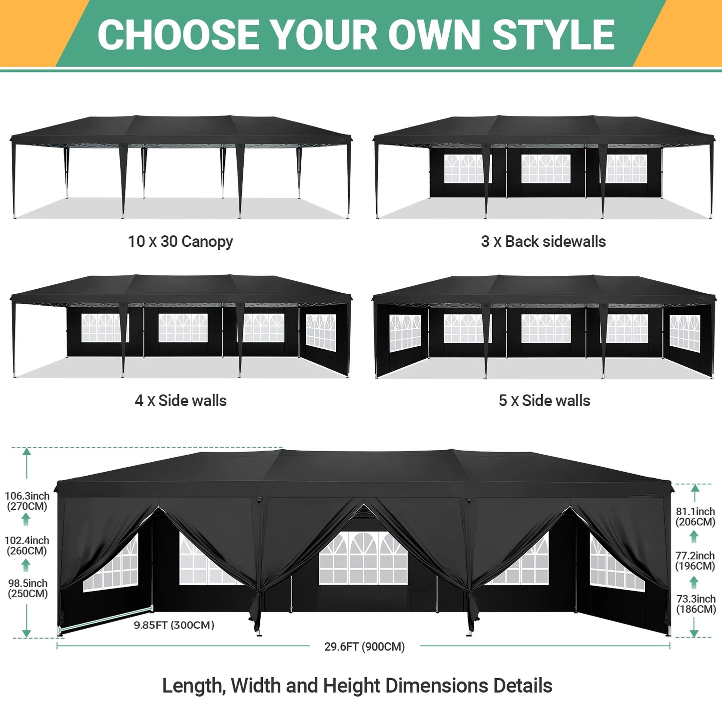 10x30ft Pop Up Canopy Tent with 8 Sidewalls