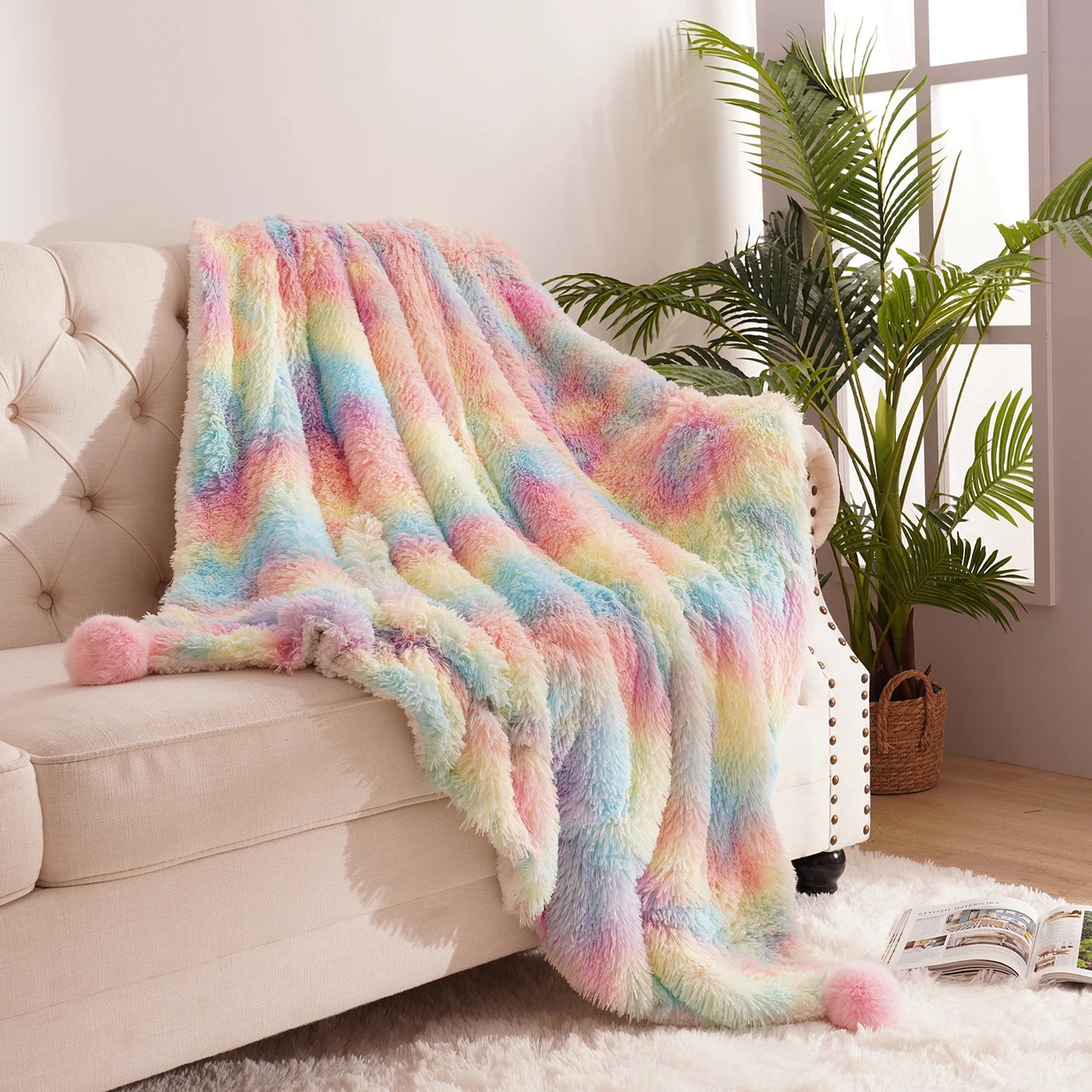 Fluffy Blanket Throw Solid Color Shag Plush