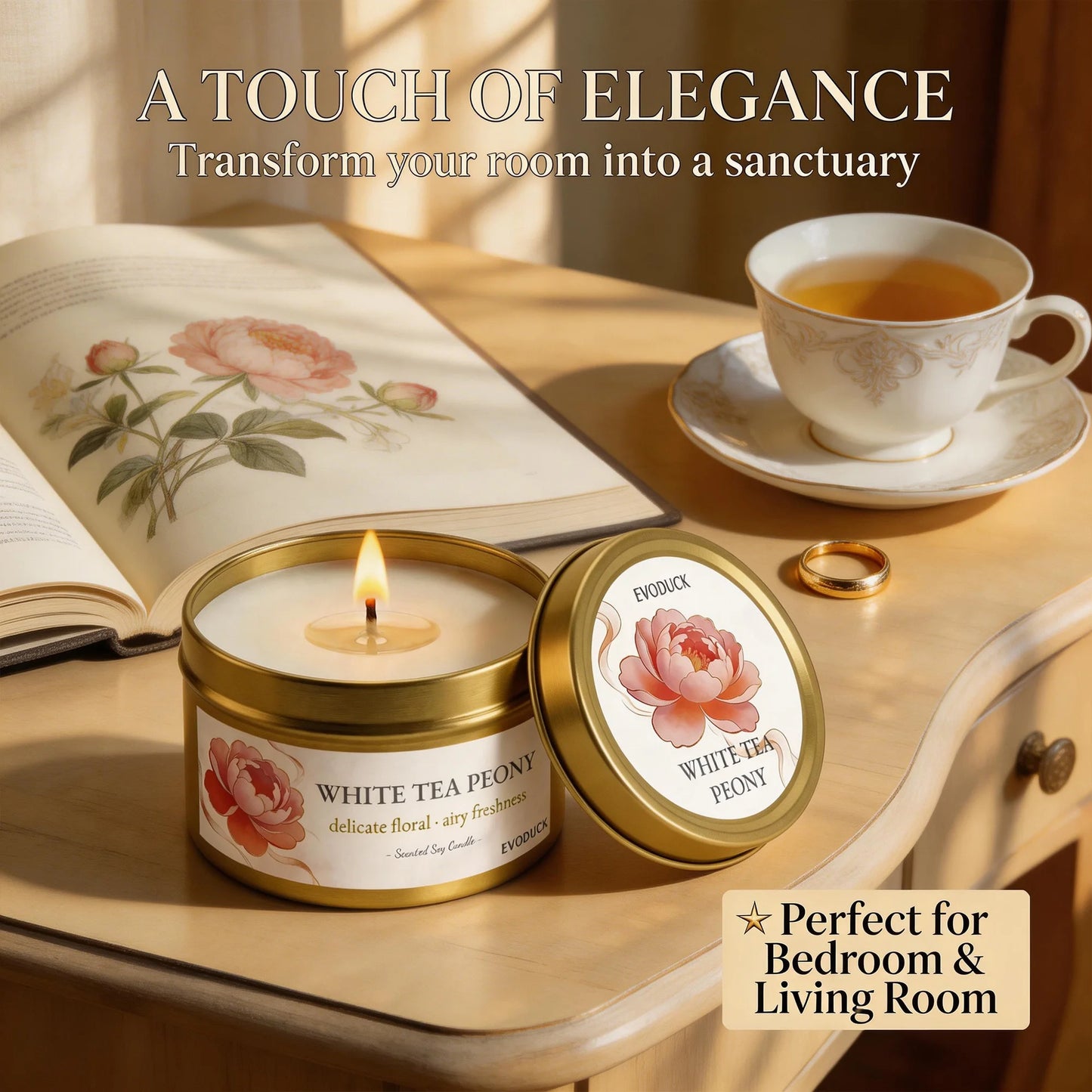 4Pcs Floral Scented Candle Set  Natural Soy Wax Tin Candles