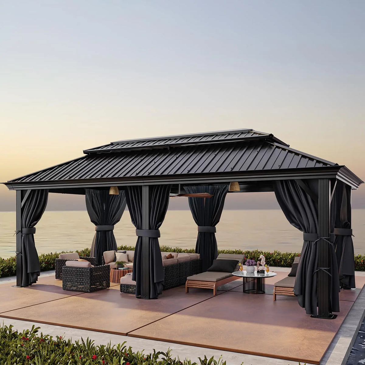 12×20 Hardtop Gazebo with Metal Roof, Heavy Duty Galvanized Steel