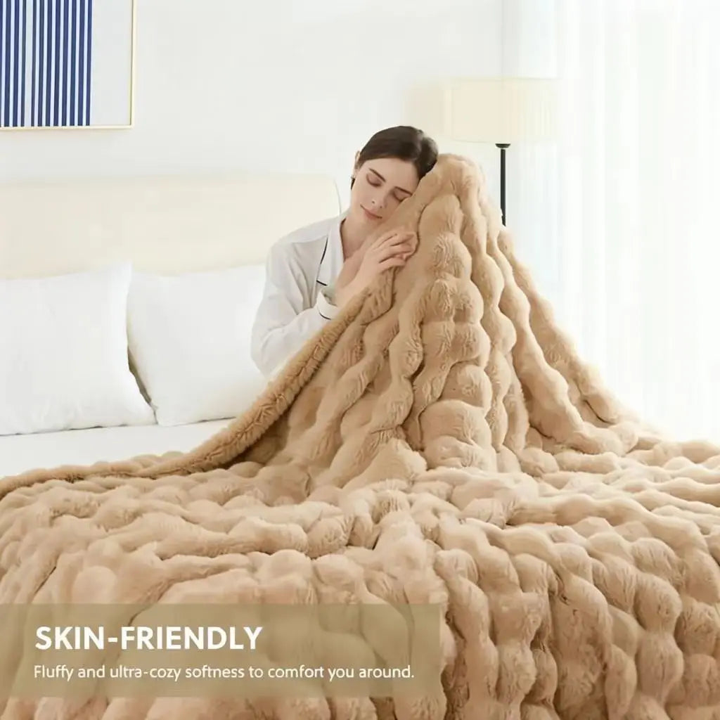 Soft Cozy Faux Fur Rabbit Blanket, Warm Thick