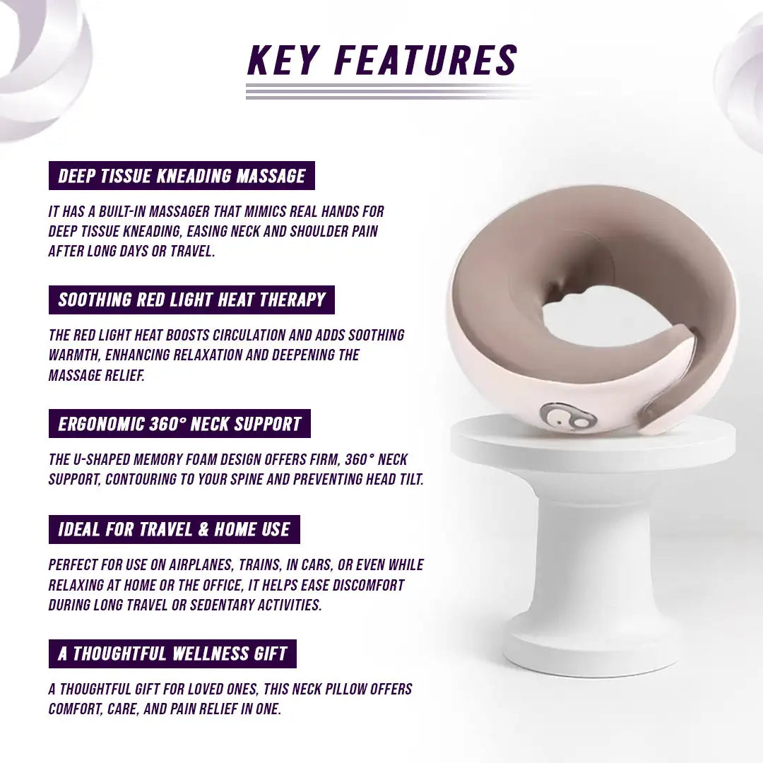 Heated Neck Massager Travel Pillow Deep Tissue Kneading