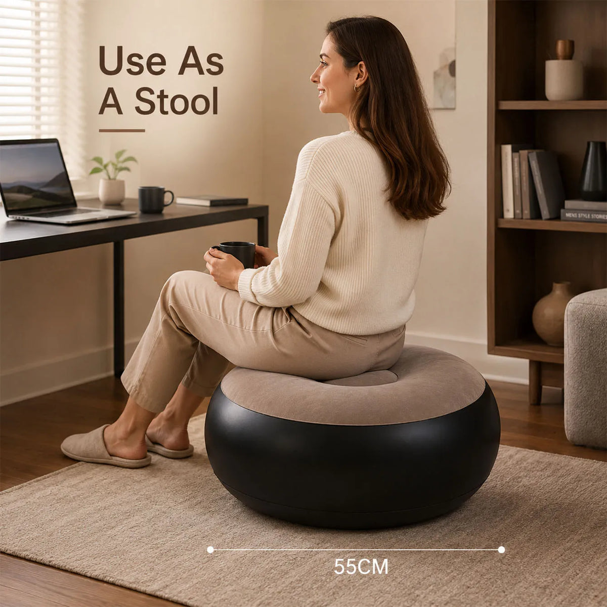 1PC Inflatable Foot Rest Ottoman - Pouf 2-in-1 Seat Stool