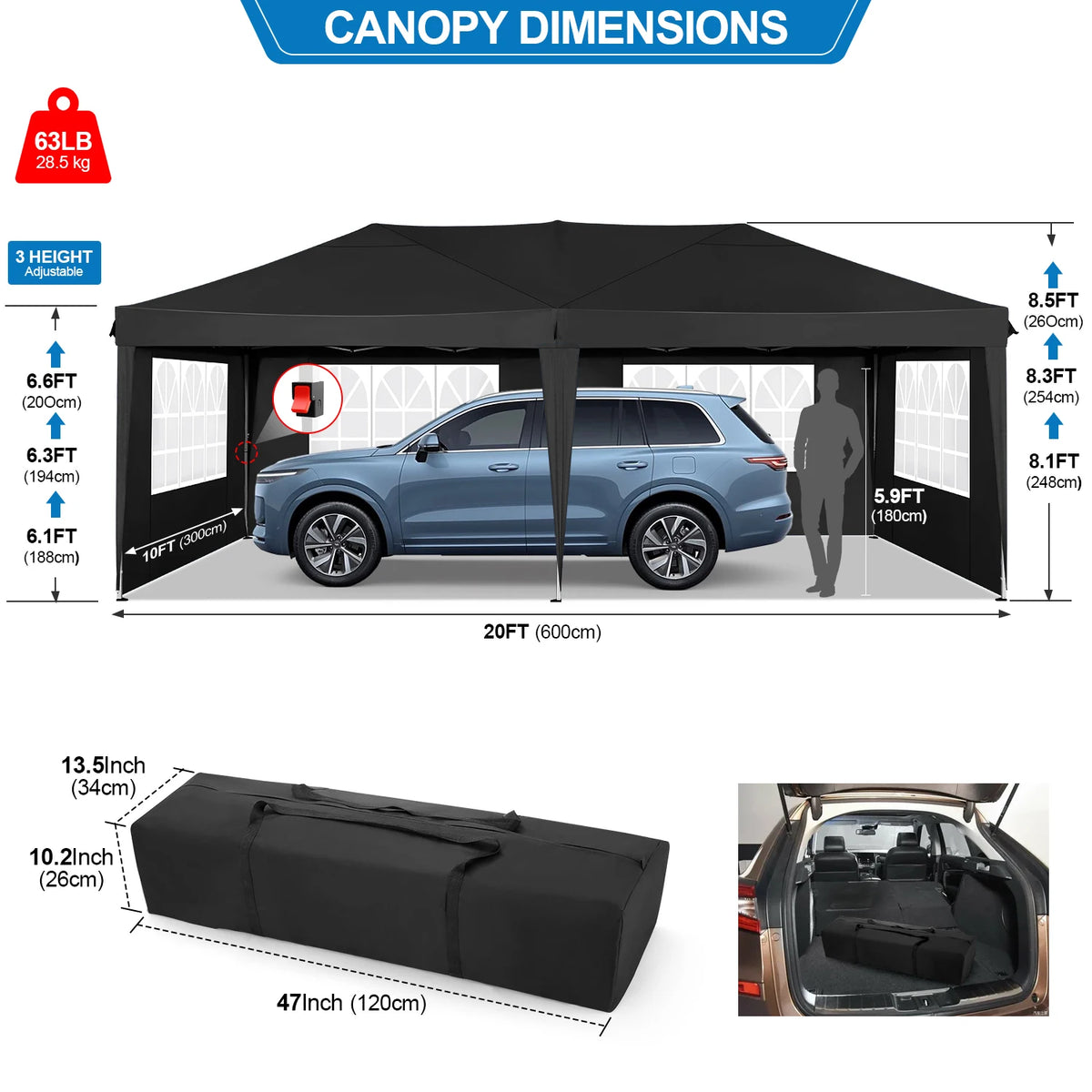 10x20 FT Pop up Canopy Tent with Sidewalls,