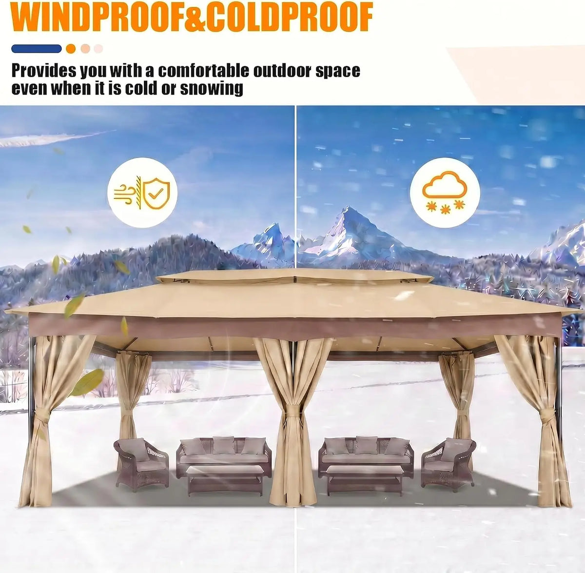 12x20FT Large Outdoor Patio Gazebo, Double Roof Soft Mosquito Netting,