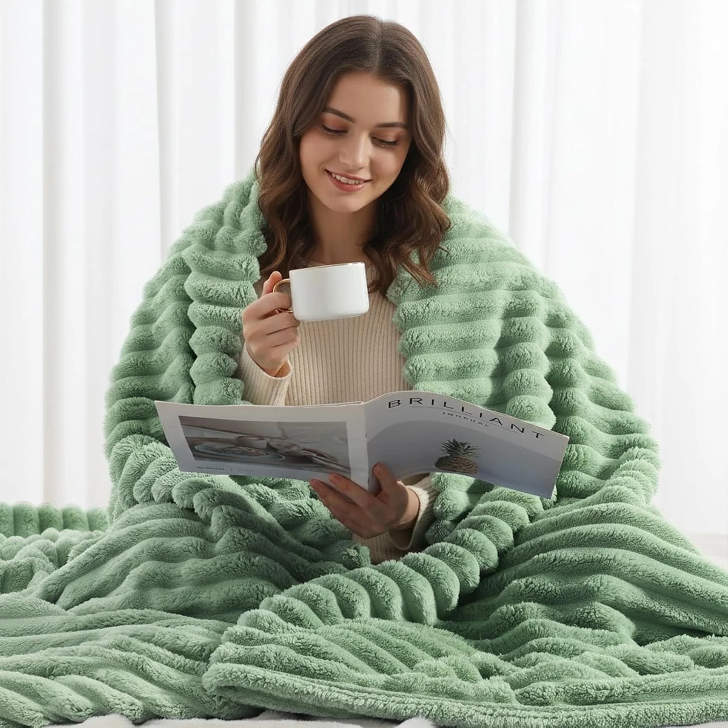A Soft Cozy Faux Fur Rabbit Stripped Blanket, Warm and Thick - Rich Colors