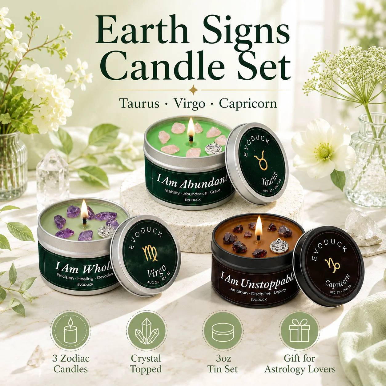 Earth Signs Zodiac Candle Set 3 Pack Scented Soy Candles