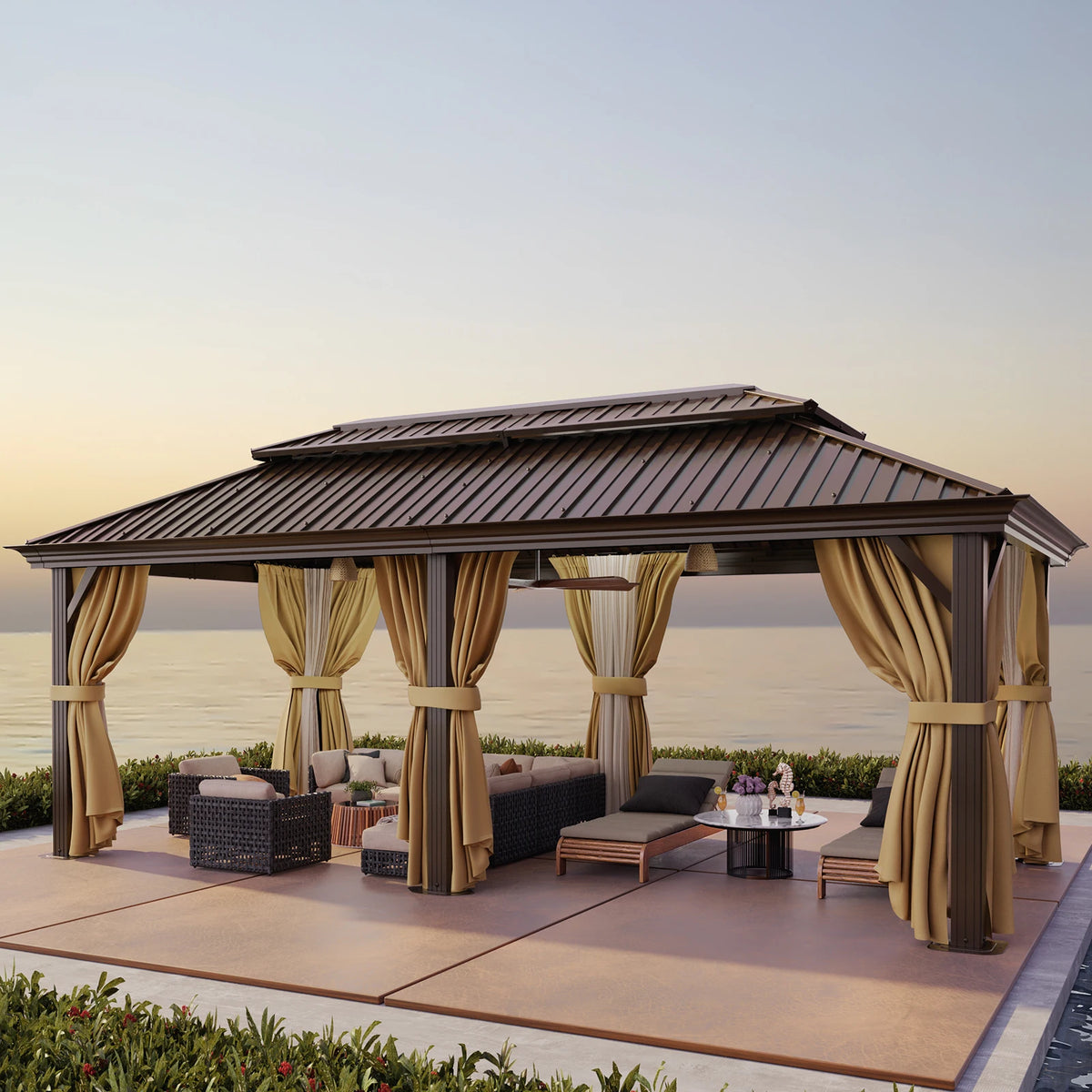 12×20 Hardtop Gazebo with Metal Roof, Heavy Duty Galvanized Steel