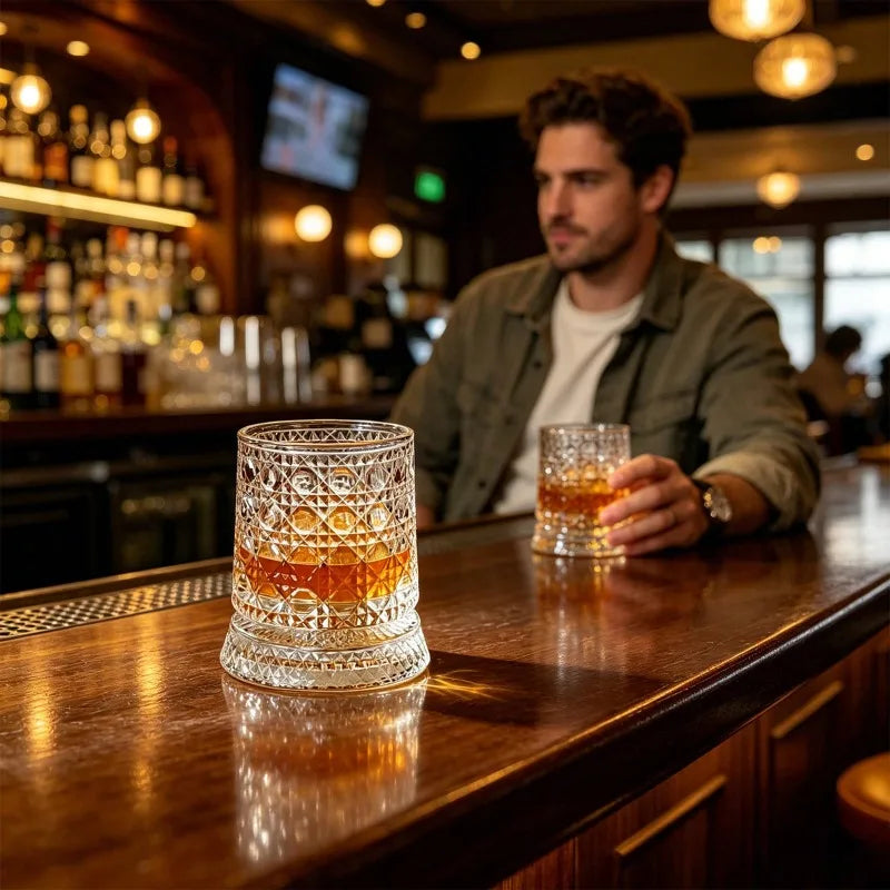 Two Whiskey Glasses, 360-Degree Rotating,