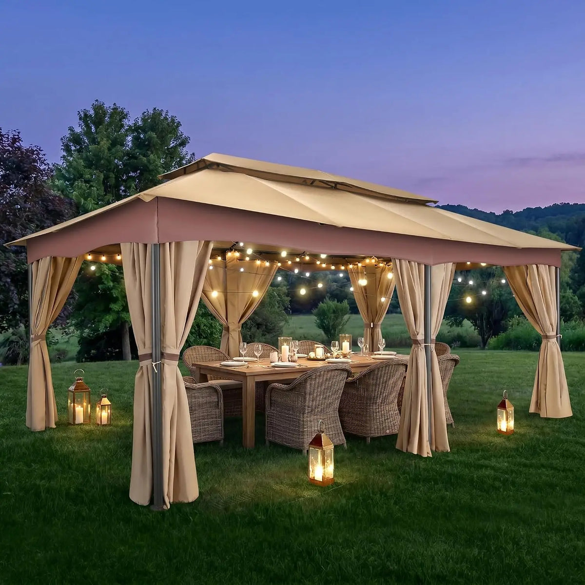 12x20FT Large Outdoor Patio Gazebo, Double Roof Soft Top Canopy with Mosquito Netting,