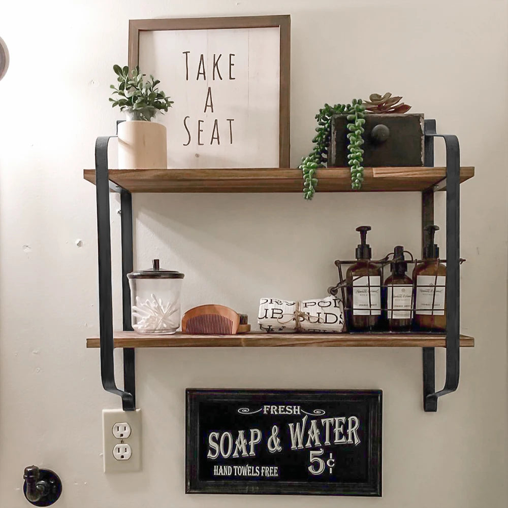 Large Rustic Industrial Pipe Wall Floating Shelf Wooden