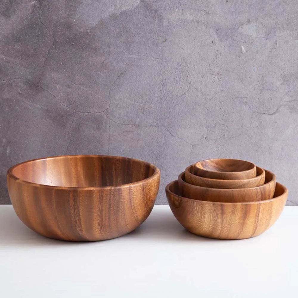 Natural Hand-Made Wooden Salad Bowl Acacia Wood